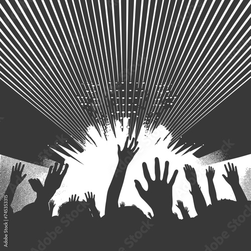 Silhouette hands raised at a music festival black color only