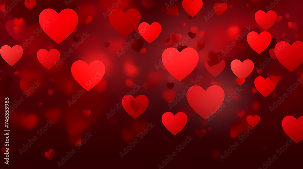 Abstract Valentine's Day background with red hearts and blurred bokeh lights Abstract Valentine's Day background with red hearts and blurred bokeh lights
