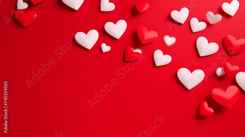 Abstract Valentine's Day background with red hearts and blurred bokeh lights © jiejie