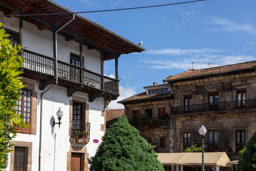 Famous square in Villaviciosa and Valdes family palace. Asturias Spain