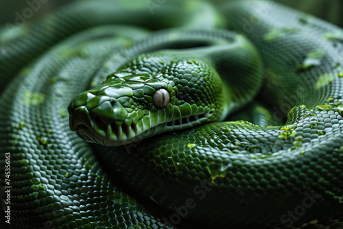 Close up of a green snake