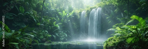 Hidden oasis waterfall in the rainforest