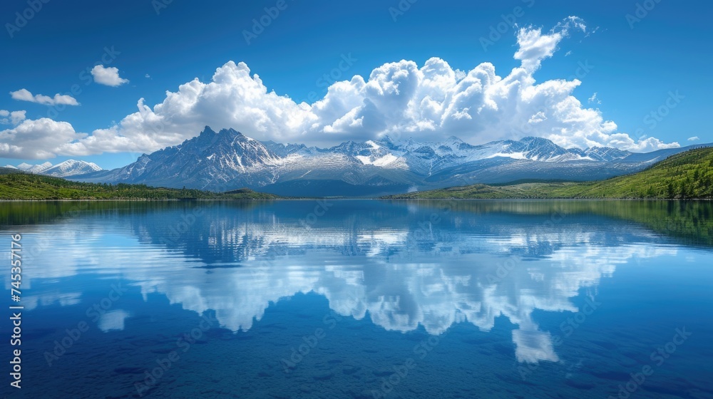 Reflections of mountains on a clear blue alpine lake Reflections of mountains on a clear blue alpine lake
