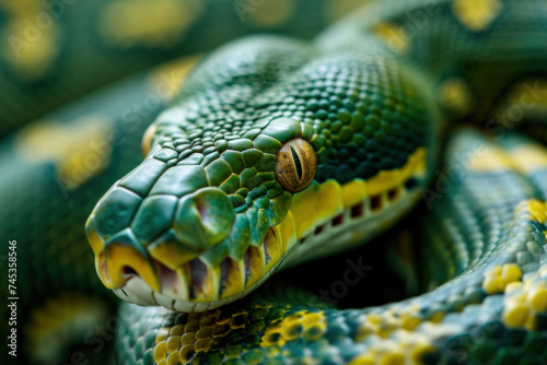 Close up of a green snake