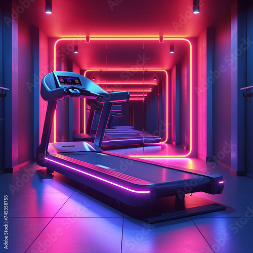 Neon Treadmill in Hypermodern Gym Interior
