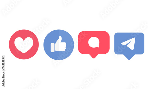 like, Share, comment and love icon button, social media vector