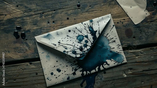 Vintage old envelope with ink splash blob drop concept wallpaper background