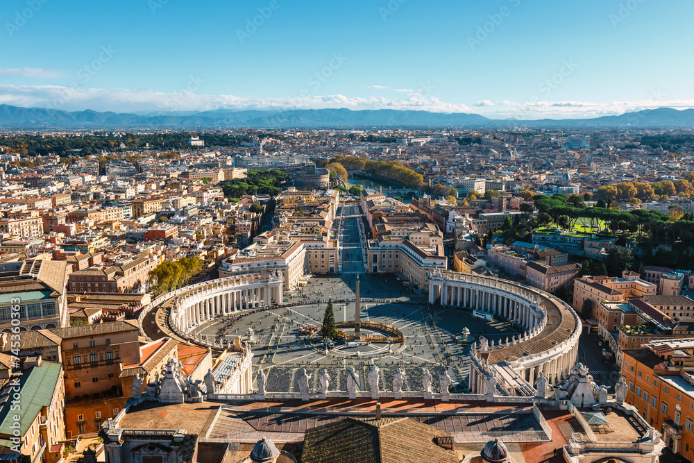 Aerial view of Saint Peter's Square, Vatican, Rome, Italy.