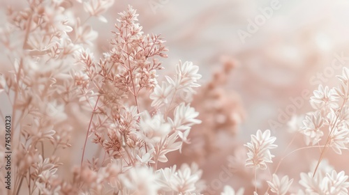 Beige neutral color romantic lovely dried flowers with blur light background wallpaper macro