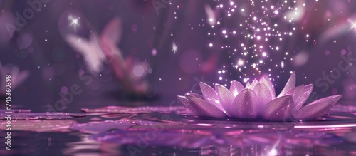 lotus purple floating light sparkle above the lake