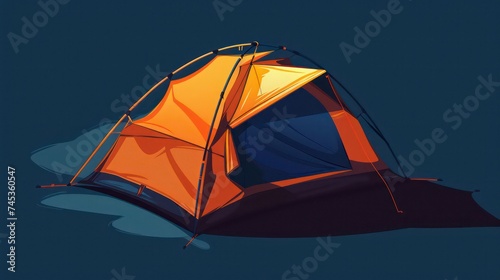 Graphic Decorative Tourist cartoon tent isolated. Camping in nature in an orange hut. flat illustration  icon