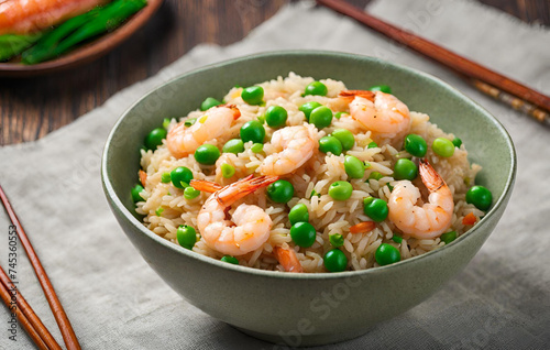 Special fried rice, or Yangchow fried rice, favourite Chinese food where barbecue pork, shrimp or prawn, onions and peas are added to fried rice cooked with egg.
