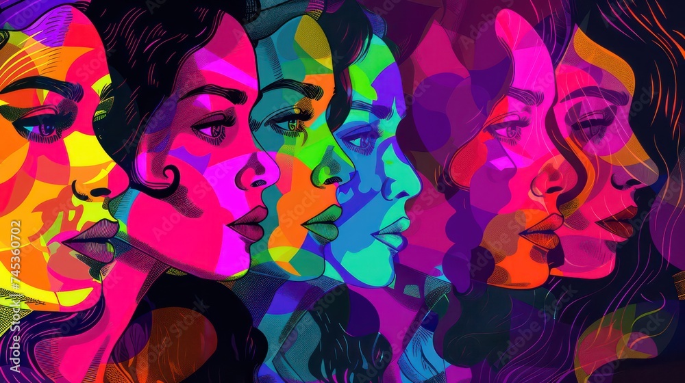 Multi-ethnic women. A group of beautiful women with different beauty, hair and skin color. The concept of women, femininity, diversity, independence and equality. illustration. Multi-ethnic women. A group of beautiful women with different beauty, hair and skin color. The concept of women, femininity, diversity, independence and equality. illustration.