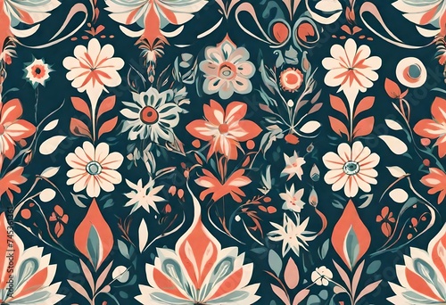 Delicate floral motifs are juxtaposed with abstract shapes, resulting in a visually stunning and contemporary design