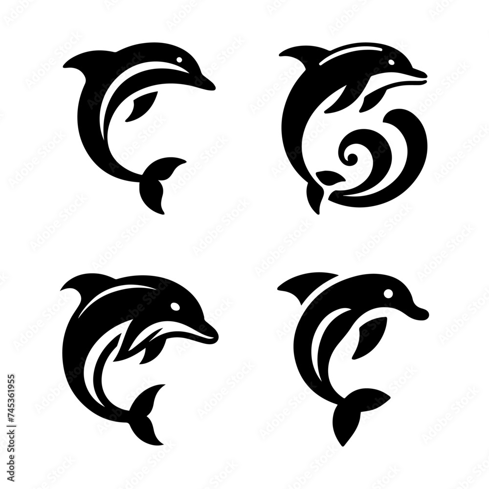 Naklejka premium collection with abstract emblem of dolphin and sea wave 
