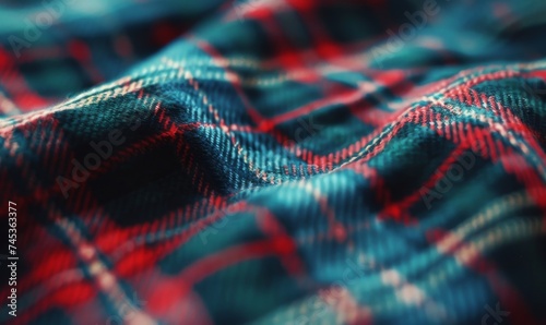Tartan fabric, macro view. Closeup of plaid cloth.