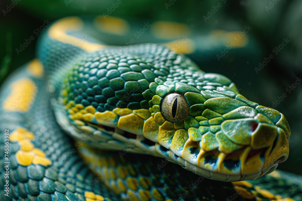 Obraz premium Close up of a green snake