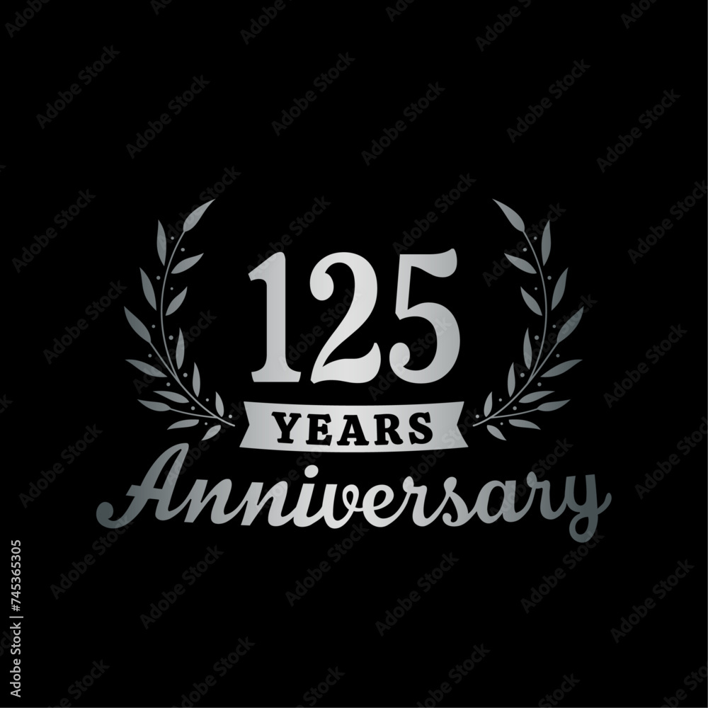 Celebrating 125 years anniversary logo design template. 125th anniversary celebrations logotype. Vector and illustrations.