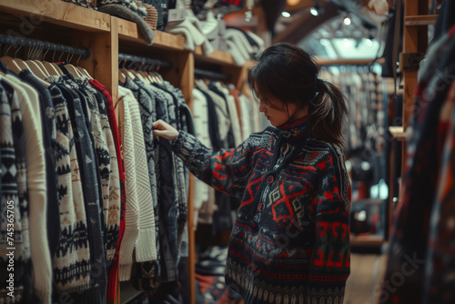 Wallpaper Mural Personalized clothing search: Fingers touch beige knitwear in a sea of options Torontodigital.ca