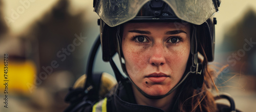 Exhaustion and Resolve on the Face of a Firefighter Post-Mission © aimired