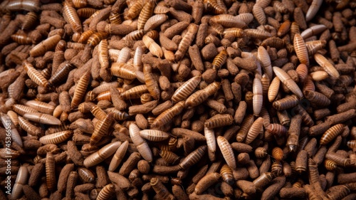 Mealworms in Protein Feed Close-Up - A detailed view of mealworms as a sustainable food source