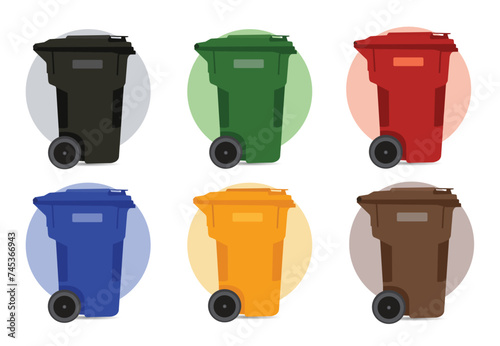 garbage trash waste bin collect icon set illustration