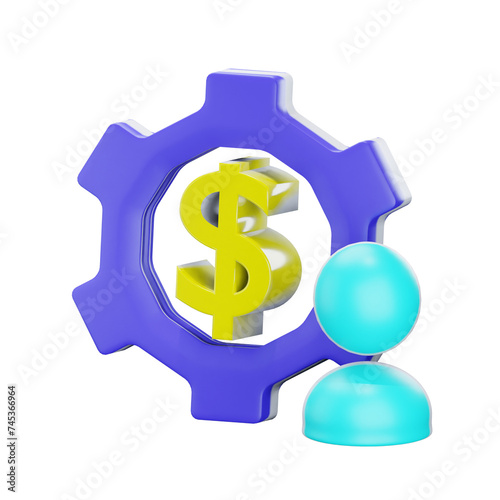 3d gear and dollar icon isolated on transparent background-3D illustration