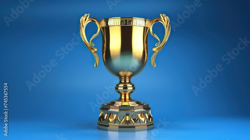 gold cup trophy on blue background
