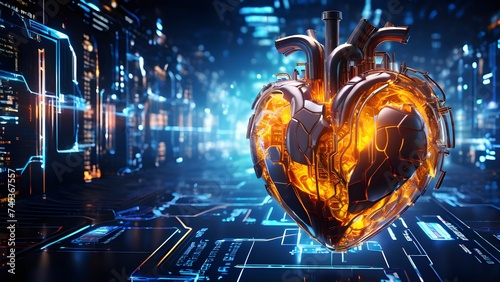 human heart in futuristic three dimensional render
