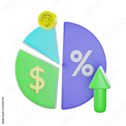 3d pie chart graph icon isolated on transparent background-3D illustration