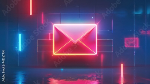 Glowing neon line Express envelope icon. Email message letter symbol. Illustration