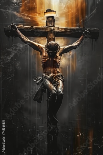 painting of crucifixion, Watercolor painting of Jesus in the cross. Jesus dies on the Cross. The Crucifixion and Death of Jesus.