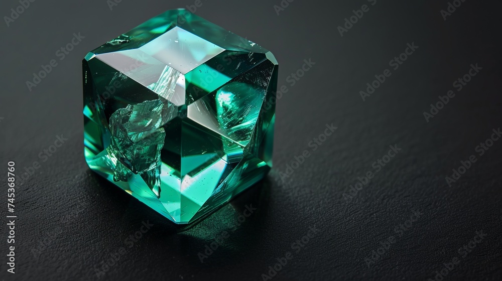Gorgeous cube green emerald gem isolated on black background Gorgeous cube green emerald gem isolated on black background