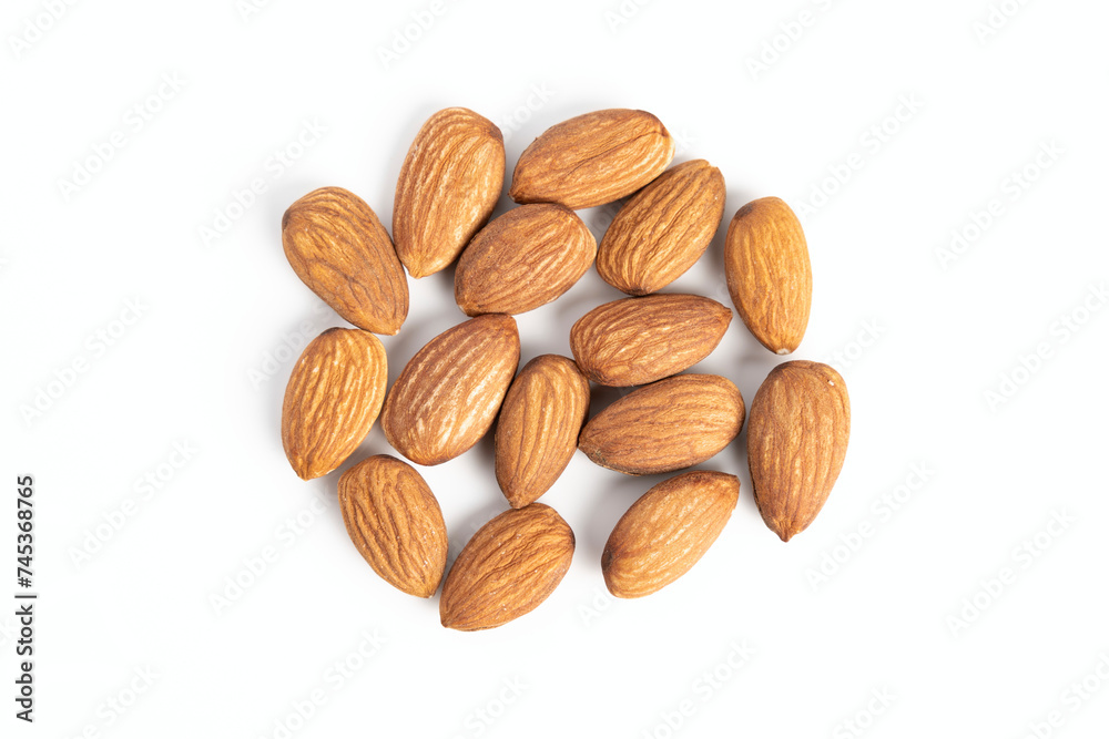Fresh healthy almond nuts on white background. Fresh healthy almond nuts on white background.