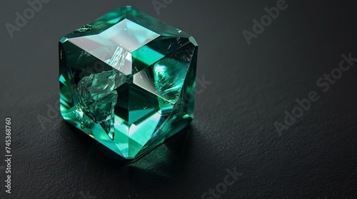 Gorgeous cube green emerald gem isolated on black background