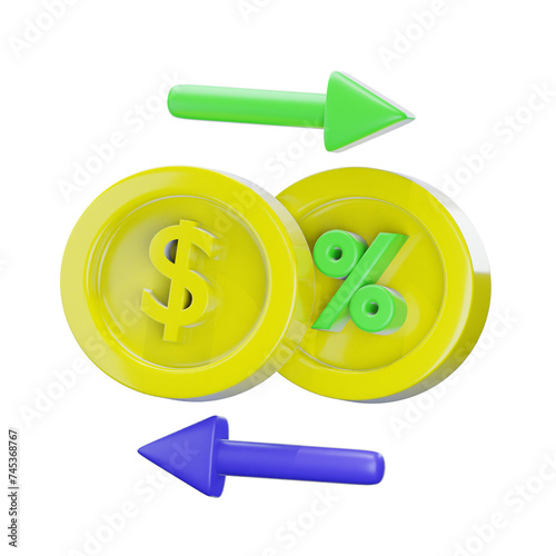 3d dollar coin and discount coin icon isolated on transparent background-3D illustration