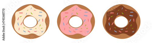 Collection of glazed donuts. Set of cartoon donuts for menu design