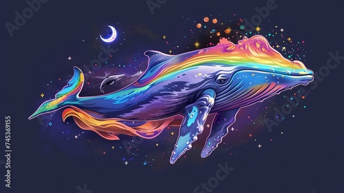 Rainbow whale illustration