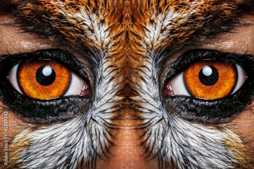 Intense close-up of a human with tiger's eyes creatively edited symbolizing inner strength © Radomir Jovanovic