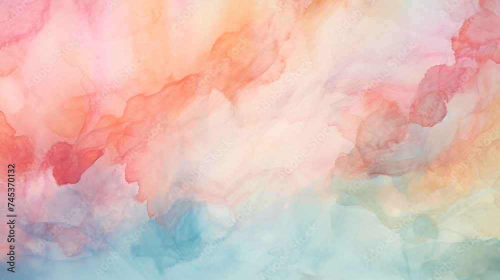 Fototapeta Cotton Candy Cloudscape Art - Ethereal pink and blue watercolor textures merge to resemble dreamy skies, perfect for peaceful and imaginative visual narratives.