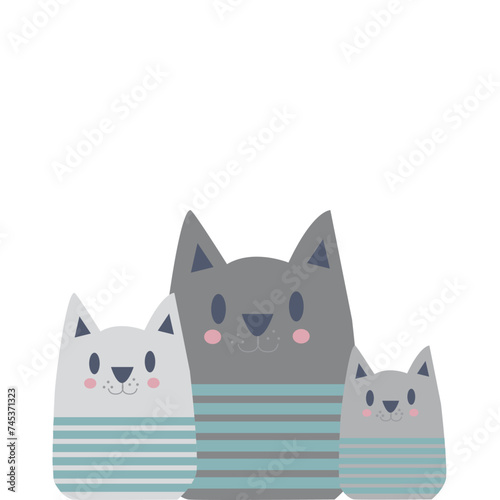 Tres gatos en tonos grises.