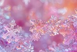 A close-up view of intricate and detailed snowflakes against a colorful background.