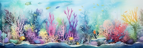Oceanic Life Watercolor - Artistic watercolor of a vibrant ocean scene that captures the essence of life beneath the waves, perfect for artistic displays. photo