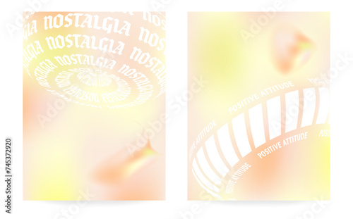 Set of aesthetic gradient posters. y2k frames with shapes, stars, line.