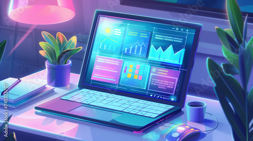 Vibrant Digital Workspace with Data Visualization