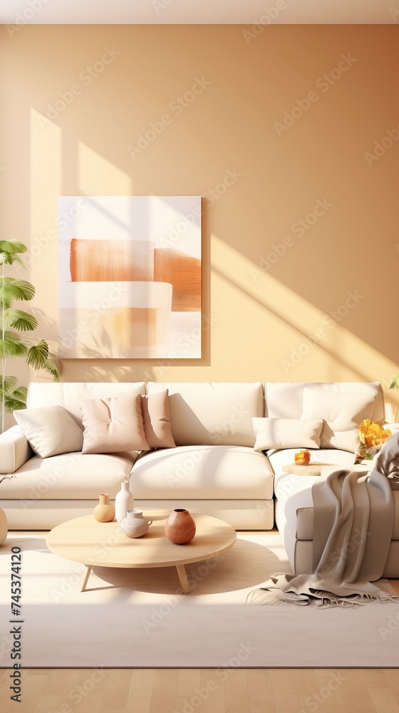 Bright Beige Living Room Interior