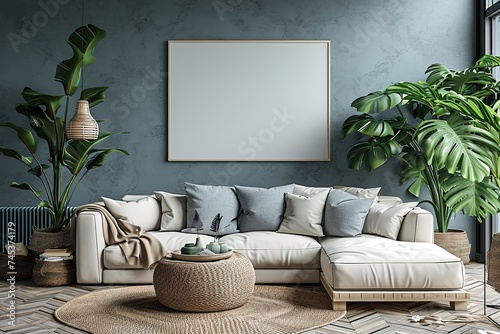 Friendly interior style. living room. Wall mockup. Wall art. 3d rendering, 3d illustration