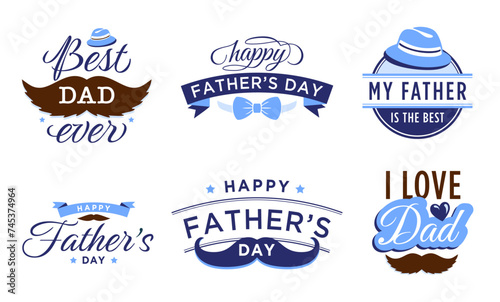 Happy Father Day label. Vintage badge for best father ever and hero dad. Celebrating happy holiday, festive text
