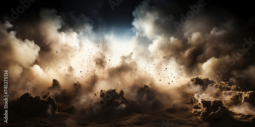 A black background with smoke and dust in the air, Beautiful glowing gas clouds .