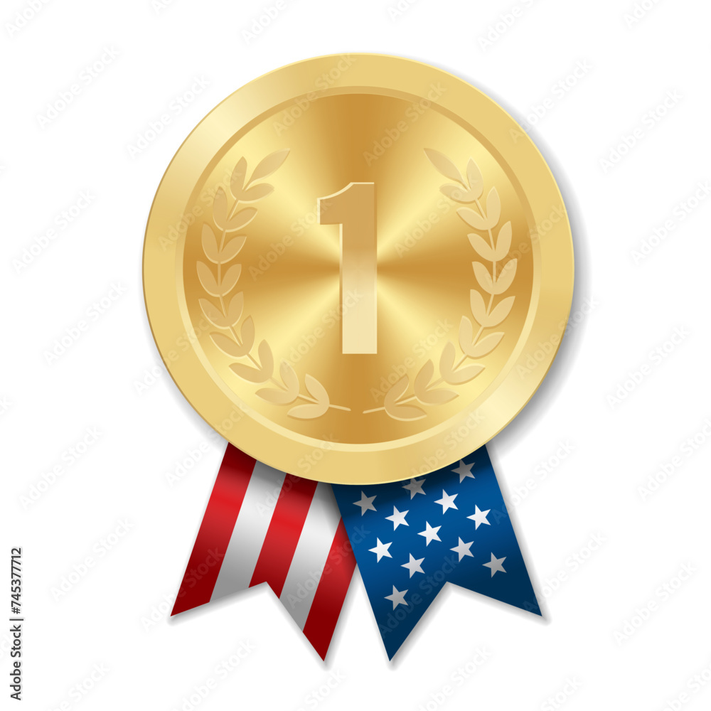 Golden award sport medal with USA ribbons and star Golden award sport medal with USA ribbons and star